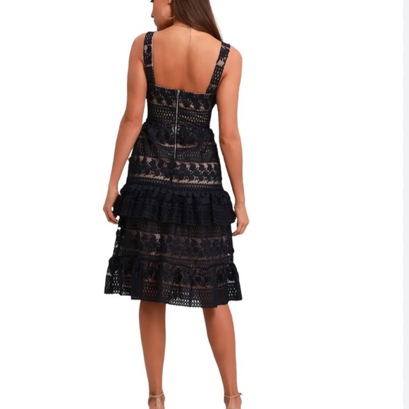 Lulus Women Size X Small Ethereal Navy Blue and Cream Lace Midi Dress Lined - Picture 2 of 14
